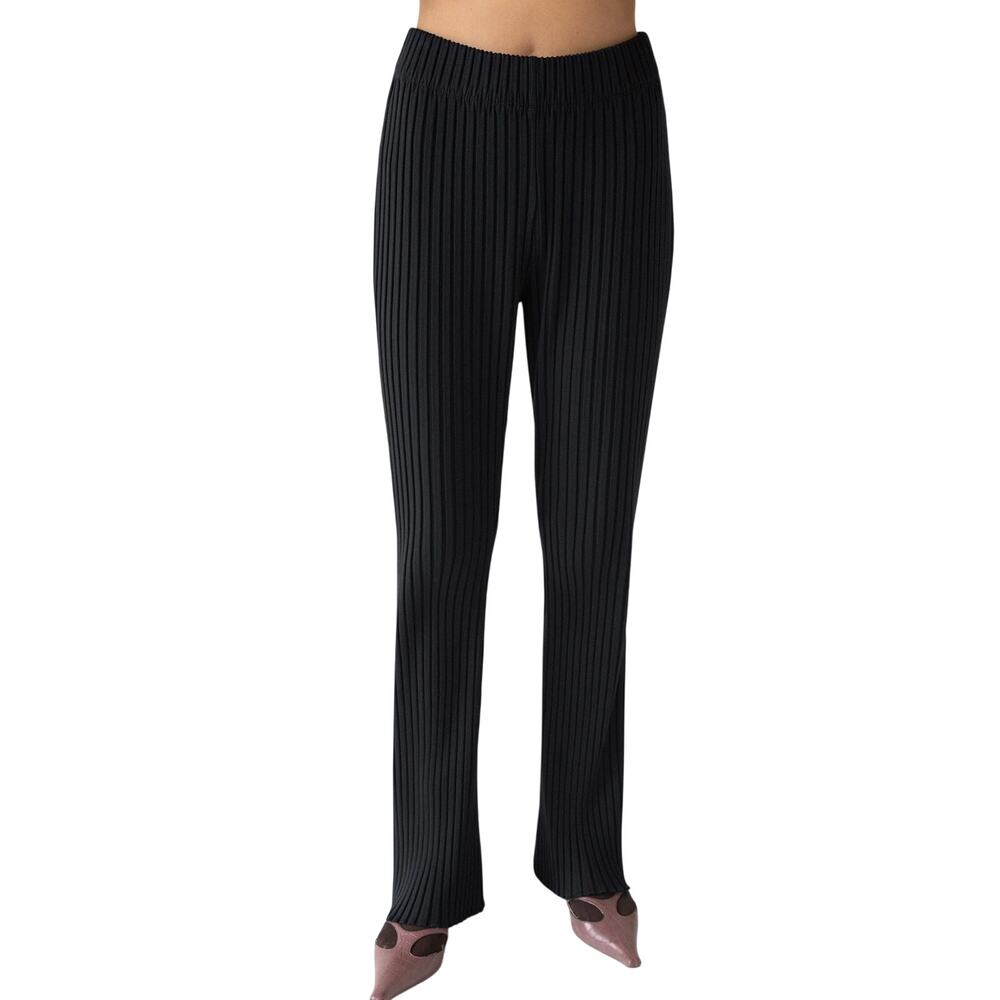 Oak + Fort Black Ribbed Pleated Flared Legging Pants Women’s Small EUC